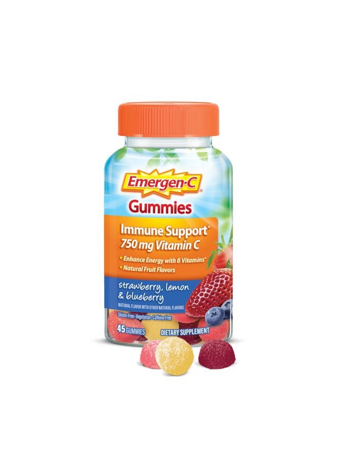 Emergen-C 750mg Vitamin C Gummies for Adults, Immune Support Gummies, Gluten Free, Strawberry, Lemon and Blueberry Flavors - 45 Count  - Image 1