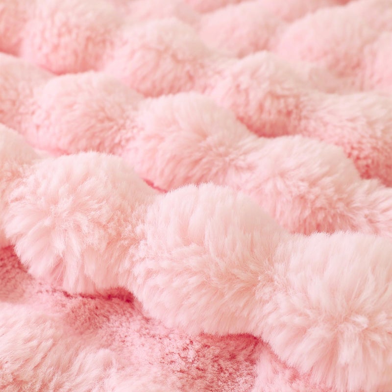 Coova Faux Rabbit Fur & Flannel رمي بطانية 60 × 80 بوصة - بطانية ذات حجم مزدوج فاخر ودافئ لليخ - Image 5
