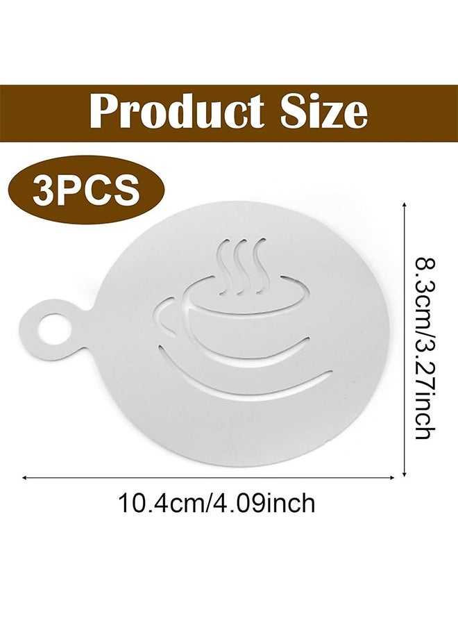 Generic - 3 Pcs Coffee Stencils,Stainless Steel Coffee Decorating Mold,Various Patterns Cake Stencil Milk Tea Printing Mold Foam Templates for Dessert DIY Barista Tool Coffee Shop and Home Use-Silver - Image 1