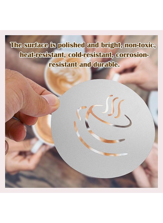Generic - 3 Pcs Coffee Stencils,Stainless Steel Coffee Decorating Mold,Various Patterns Cake Stencil Milk Tea Printing Mold Foam Templates for Dessert DIY Barista Tool Coffee Shop and Home Use-Silver - Image 1