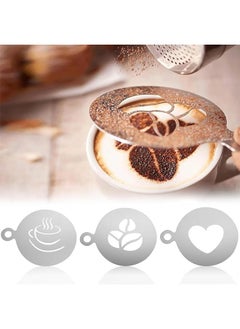 3 Pcs Coffee Stencils,Stainless Steel Coffee Decorating Mold,Various Patterns Cake Stencil Milk Tea Printing Mold Foam Templates for Dessert DIY Barista Tool Coffee Shop and Home Use-Silver