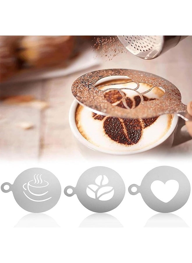 Generic - 3 Pcs Coffee Stencils,Stainless Steel Coffee Decorating Mold,Various Patterns Cake Stencil Milk Tea Printing Mold Foam Templates for Dessert DIY Barista Tool Coffee Shop and Home Use-Silver - Image 1