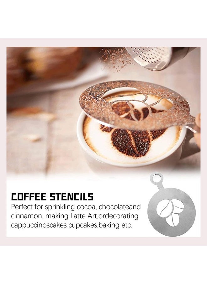 Generic - 3 Pcs Coffee Stencils,Stainless Steel Coffee Decorating Mold,Various Patterns Cake Stencil Milk Tea Printing Mold Foam Templates for Dessert DIY Barista Tool Coffee Shop and Home Use-Silver - Image 1