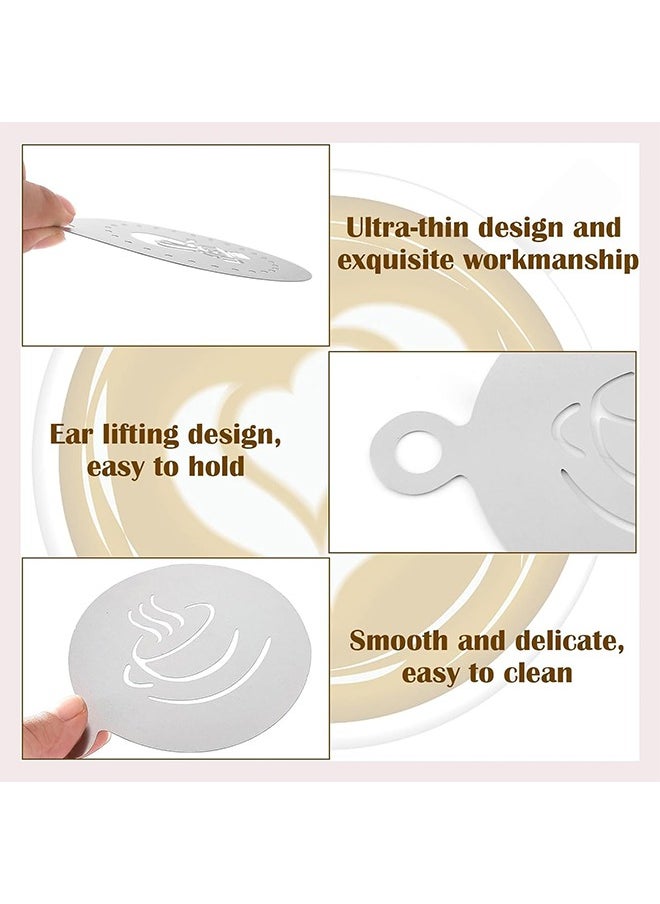 Generic - 3 Pcs Coffee Stencils,Stainless Steel Coffee Decorating Mold,Various Patterns Cake Stencil Milk Tea Printing Mold Foam Templates for Dessert DIY Barista Tool Coffee Shop and Home Use-Silver - Image 1