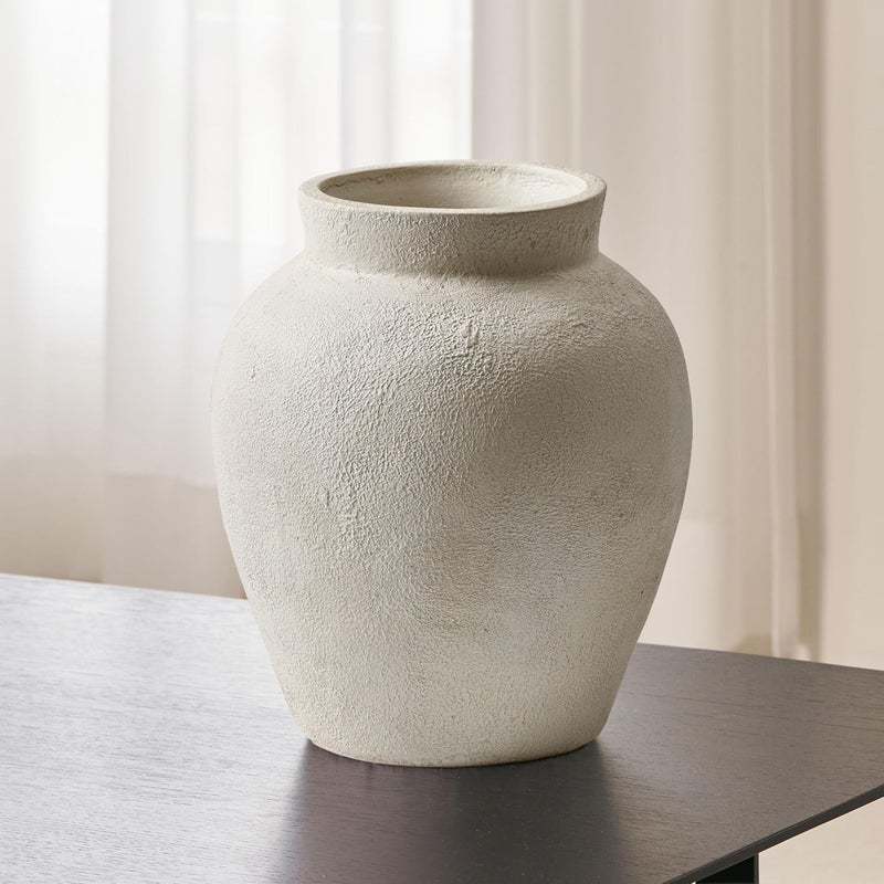 LB2 White Ceramic Large Vase, 11.2" Tall Zen Style Vase, Terra Cotta Pitcher, Distressed Farmhouse Decor, Pottery Decorative Flower for Home DÃ©cor - Image 1