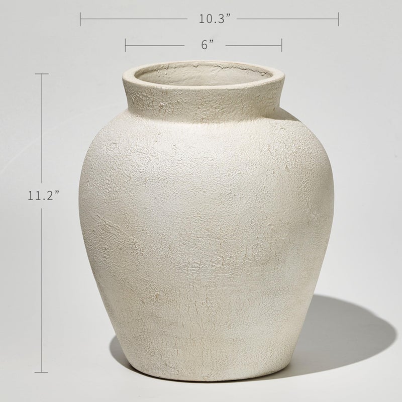 LB2 White Ceramic Large Vase, 11.2" Tall Zen Style Vase, Terra Cotta Pitcher, Distressed Farmhouse Decor, Pottery Decorative Flower for Home DÃ©cor - Image 2