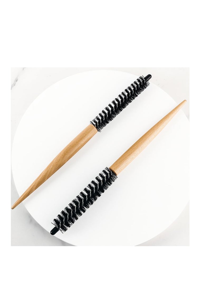 KASTWAVE Mini Round Hair Brush 4 Pics Hair Comb for Short Curly Hair for Men and Women Small Nylon Bristles Hair Brush Wooden Handle Hair Styling Beard Care Lightweight and Soft - Image 1