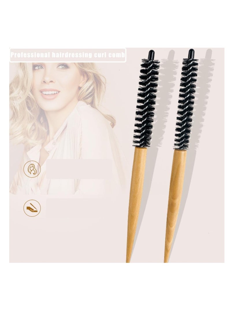 KASTWAVE Mini Round Hair Brush 4 Pics Hair Comb for Short Curly Hair for Men and Women Small Nylon Bristles Hair Brush Wooden Handle Hair Styling Beard Care Lightweight and Soft - Image 2