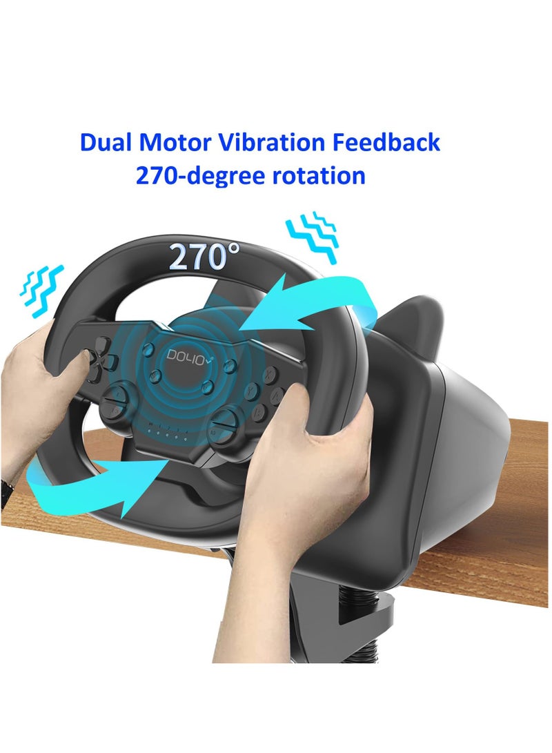 Bluetooth Racing Steering Wheel with Paddle Shifters, Wireless Wired Dual-Mode Steering Wheel for Nintendo Switch, PC, PS4, PS3, ios/Android Mobile Phones,Tablets Black - Image 5