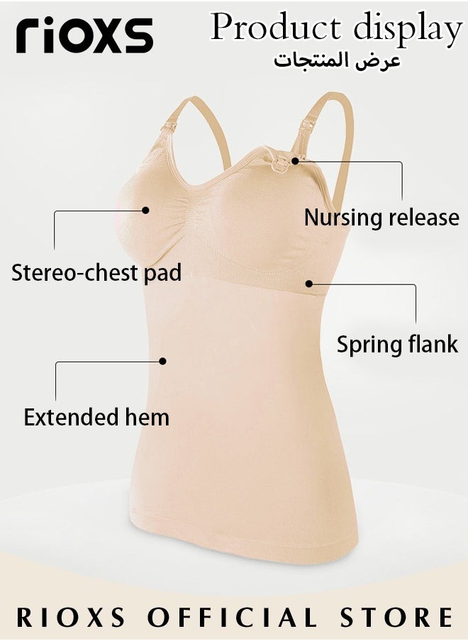 RIOXS - Nursing Tank Tops for Breastfeeding,Women's Nursing Vest,Pregnancy Slim Fit Vest Top For Mom,Elastic Fabric Breastfeeding Maternity Camisole,Ladies Free Nursing Vest Built-in Bra,Quick Clip-Down Access For Pumping/Nursing - Image 1