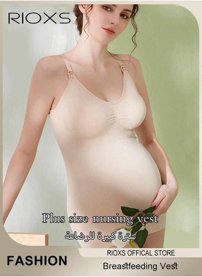 RIOXS - Nursing Tank Tops for Breastfeeding,Women's Nursing Vest,Pregnancy Slim Fit Vest Top For Mom,Elastic Fabric Breastfeeding Maternity Camisole,Ladies Free Nursing Vest Built-in Bra,Quick Clip-Down Access For Pumping/Nursing - Image 1