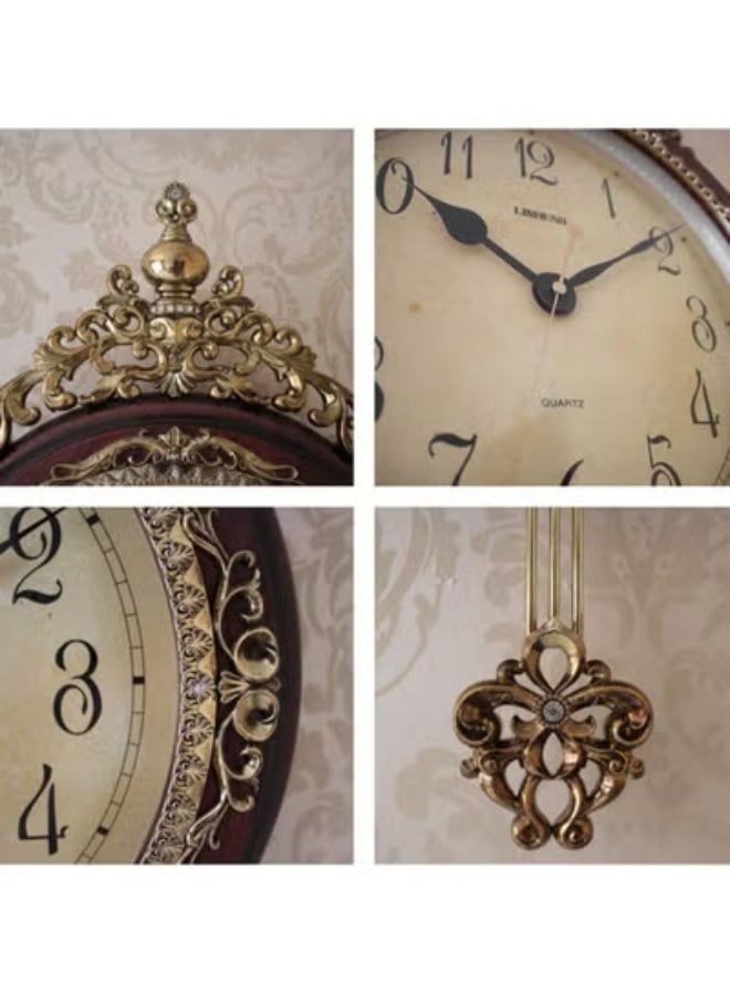 ناما ساعة حائط انيقة وتقليدية وزخرفية مرسومة باليد مع بندول متأرجح للغرفة او المكتب الجديد. اللون بني وبرونزي. كبير. 24 انش. - Image 3