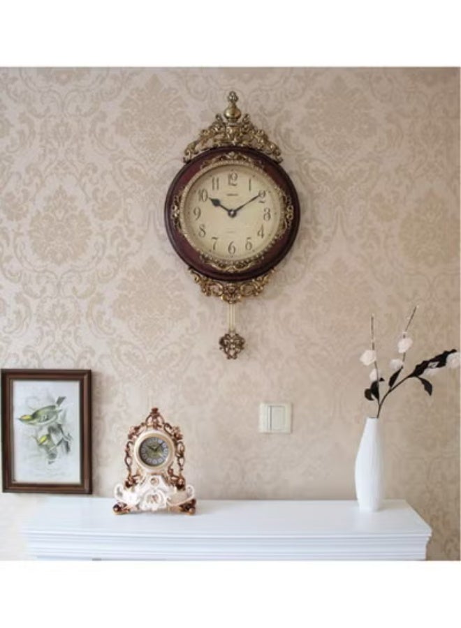 ناما ساعة حائط انيقة وتقليدية وزخرفية مرسومة باليد مع بندول متأرجح للغرفة او المكتب الجديد. اللون بني وبرونزي. كبير. 24 انش. - Image 4