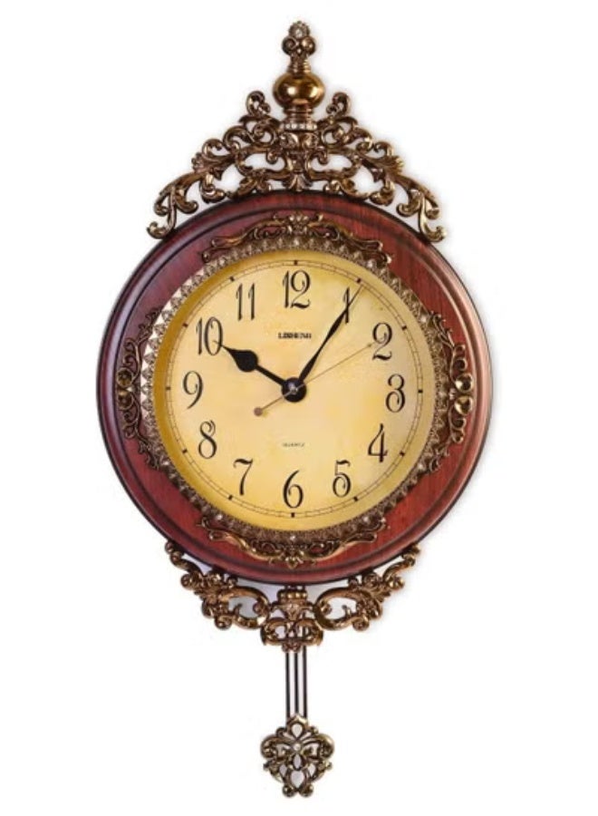 ناما ساعة حائط انيقة وتقليدية وزخرفية مرسومة باليد مع بندول متأرجح للغرفة او المكتب الجديد. اللون بني وبرونزي. كبير. 24 انش. - Image 1