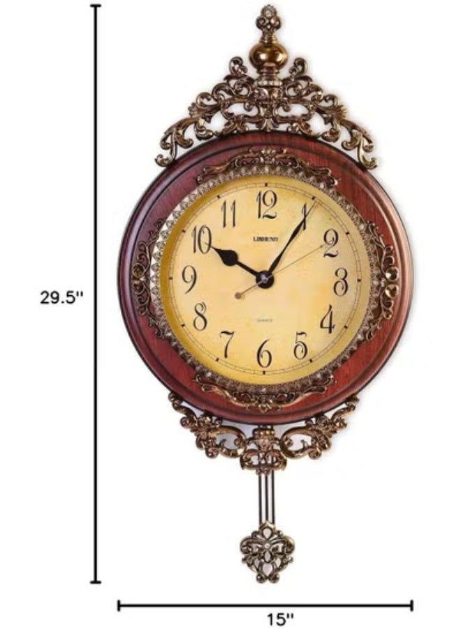 ناما ساعة حائط انيقة وتقليدية وزخرفية مرسومة باليد مع بندول متأرجح للغرفة او المكتب الجديد. اللون بني وبرونزي. كبير. 24 انش. - Image 2