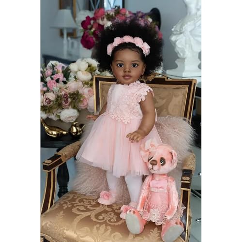 Zero Pam Black Reborn Baby Dolls Girl Pippa with Curl Hair 26 Inch African American Reborn Todder Dolls Soft Cloth Body Big Size Realistic Silicone Newborn Doll Dark Brown Skin Babies Doll for Kids - Image 1