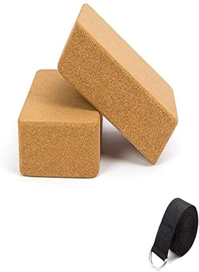 SVY Cork Yoga Blocks, 2 Pack, with 1 Black Yoga Strap, 9ââ‚¬Âx6ââ‚¬Âx3ââ‚¬Â, High Density Solid Natural Cork Yoga Brick with Comfortable Edge to Improve Balance, Strength and Flexibility - Image 1