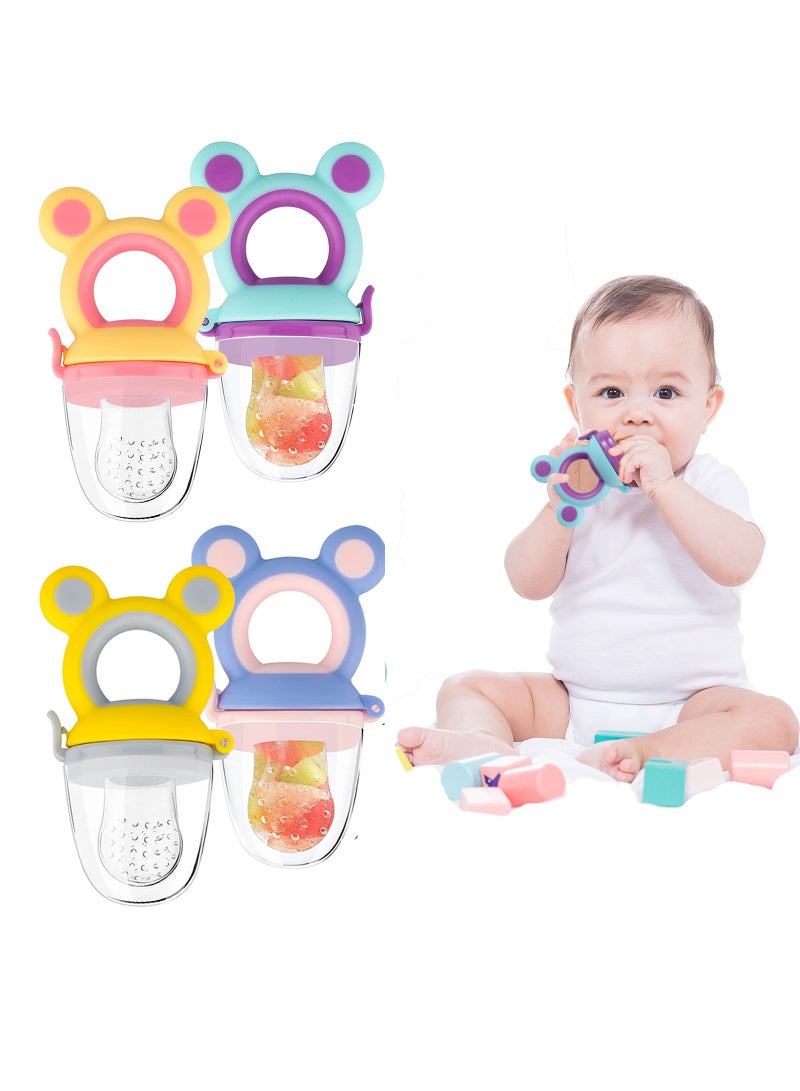 Safe BPA Free Silicone Baby Fruit Feeder 4 Pack Teething Toys for Self Feeding and Gum Chewing Perfect for Healthy Baby Nutrition - Image 1