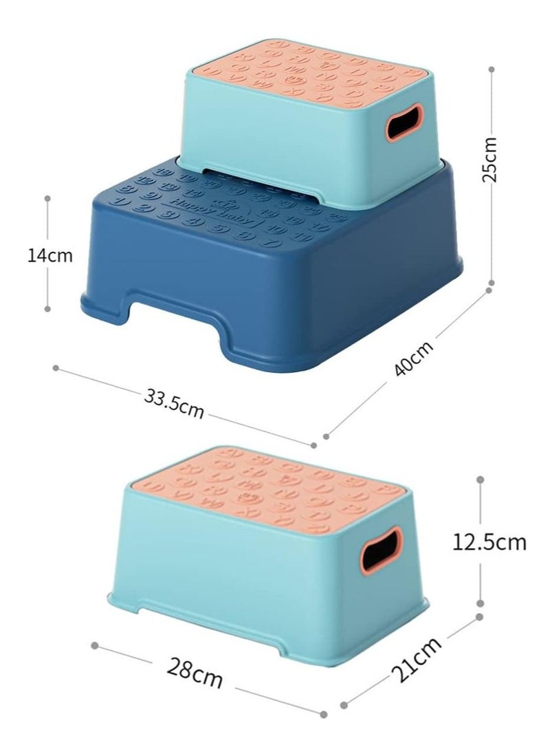 Arabest - Toddler Step Stool, 2 Step Stool with Anti-Slip Surface & Base, Kids Step Stool for Toddlers Potty Training, Kitchen, Living Room, Bedroom, Toy Room (Blue) - Image 1