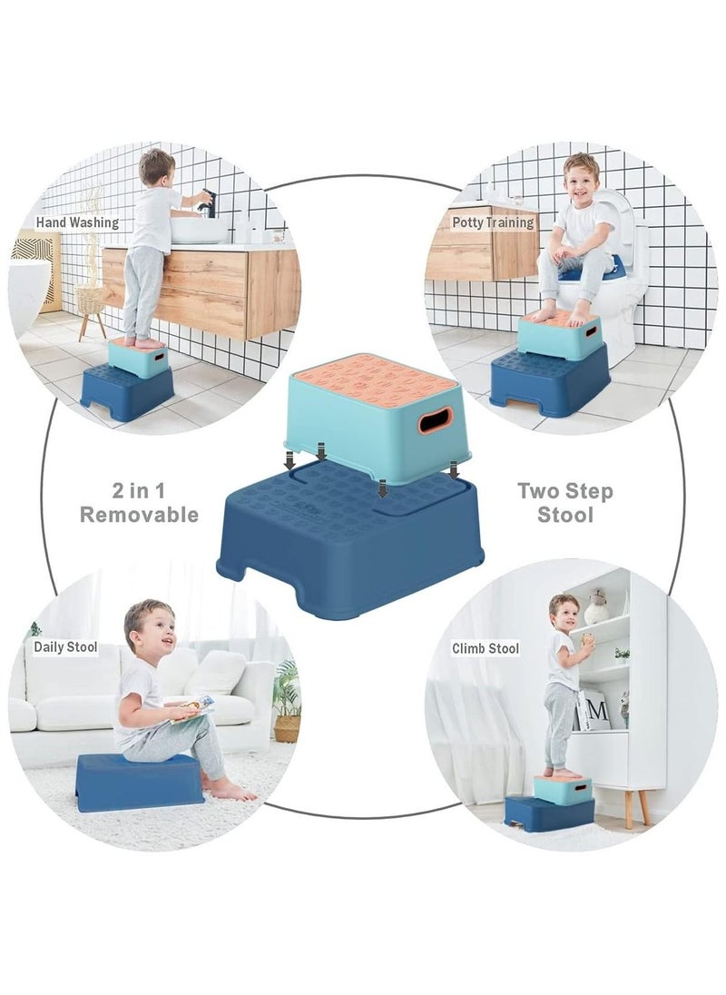 Arabest - Toddler Step Stool, 2 Step Stool with Anti-Slip Surface & Base, Kids Step Stool for Toddlers Potty Training, Kitchen, Living Room, Bedroom, Toy Room (Blue) - Image 1