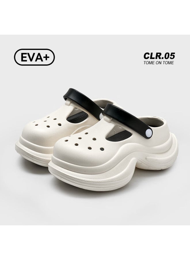 Guoluofei Platform Thick-soled Slender-waist Perforated Shoes For Women, Outdoor Wear, Non-slip, Beach Fashion Eva Closed-toe Sandals, Black, Size 35 - Image 3
