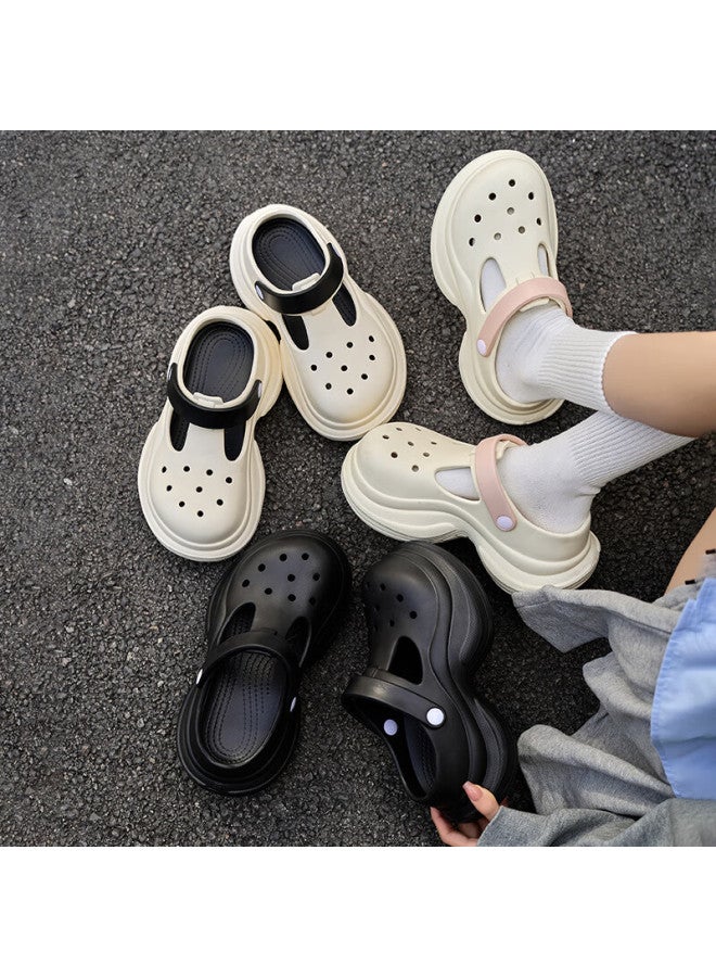 Guoluofei Platform Thick-soled Slender-waist Perforated Shoes For Women, Outdoor Wear, Non-slip, Beach Fashion Eva Closed-toe Sandals, Black, Size 35 - Image 2