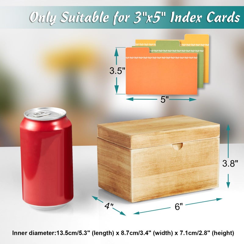 DRASTAR Index Card Holder, 3x5 Index Card Box, Wooden Index Card Organizer with 45 Dividers, Flashcard Notecard Holders for Home Office, Brown - Image 2