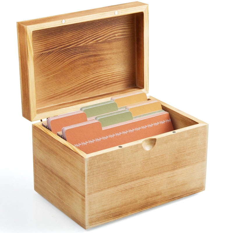 DRASTAR Index Card Holder, 3x5 Index Card Box, Wooden Index Card Organizer with 45 Dividers, Flashcard Notecard Holders for Home Office, Brown - Image 1