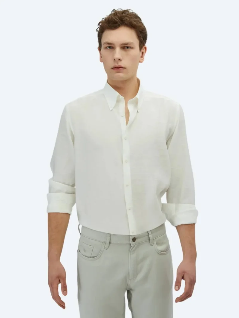 Kip White Regular Fit Weaving Casual Shirt