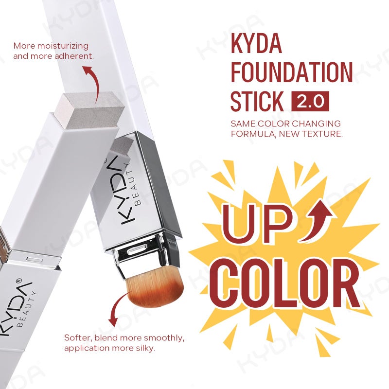 KYDA Color Changing Foundation Stick, 2-in-1 Dual Ended Eraser Foundation with Brush, Natural Glow Creamy Base Makeup, Medium to Full Cover, Lightweight Blendable with Skin Care Formula, NATURAL - Image 2