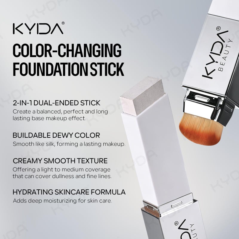 KYDA Color Changing Foundation Stick, 2-in-1 Dual Ended Eraser Foundation with Brush, Natural Glow Creamy Base Makeup, Medium to Full Cover, Lightweight Blendable with Skin Care Formula, NATURAL - Image 5