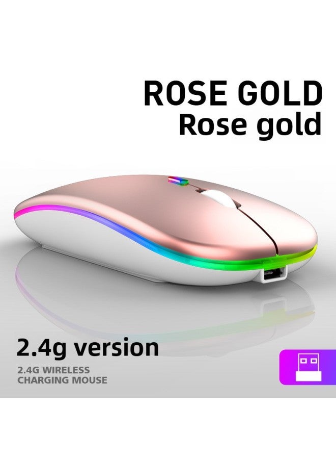 Charging Bluetooth Dual-mode Wireless Mouse Mute Computer Notebook Office Game Luminous Wireless Mouse-Specifications:X1 Rechargeable Mouse Single-mode Rose Gold Luminous-official Standard  - Image 1