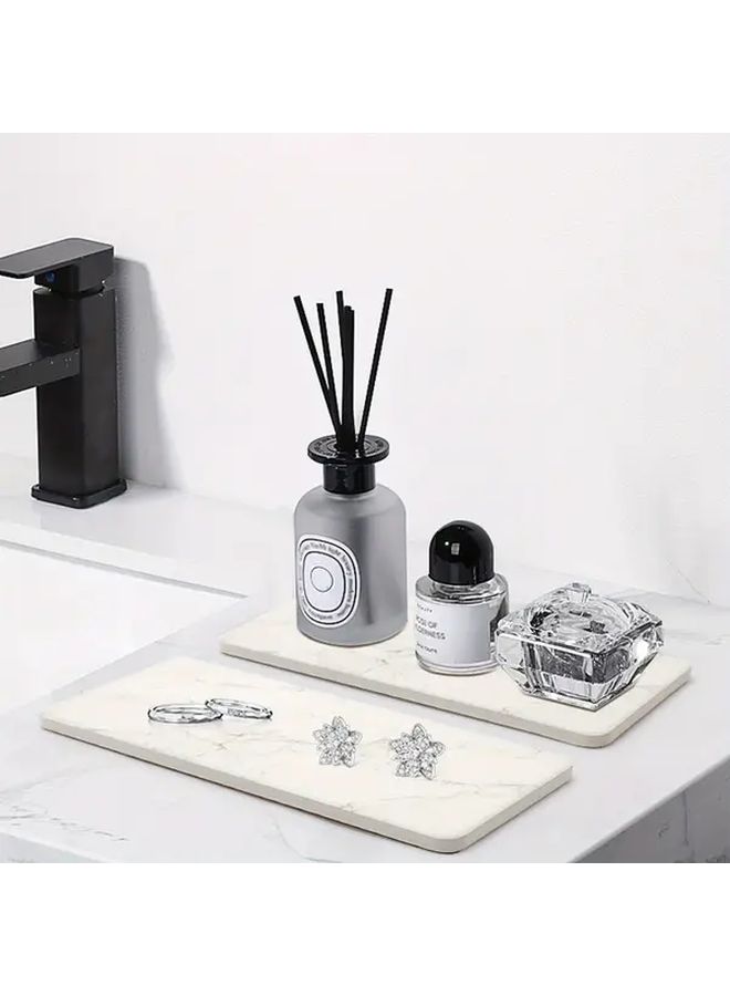 2pcs Absorbent Stone Drying Tray for Bathroom Sink Kitchen Countertop Color Spray Marble Pattern Soap Dish Holder with Sponge Rack Quick Dry White Ceramic Bath Vanity Mat Durable Bathroom Organizer 7.87x3.94 Inch - Image 5