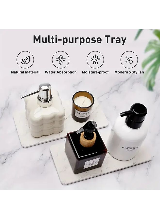 2pcs Absorbent Stone Drying Tray for Bathroom Sink Kitchen Countertop Color Spray Marble Pattern Soap Dish Holder with Sponge Rack Quick Dry White Ceramic Bath Vanity Mat Durable Bathroom Organizer 7.87x3.94 Inch - Image 4