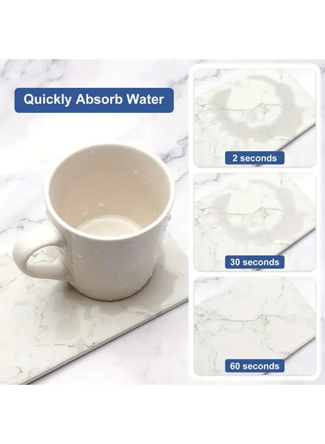 2pcs Absorbent Stone Drying Tray for Bathroom Sink Kitchen Countertop Color Spray Marble Pattern Soap Dish Holder with Sponge Rack Quick Dry White Ceramic Bath Vanity Mat Durable Bathroom Organizer 7.87x3.94 Inch - Image 2