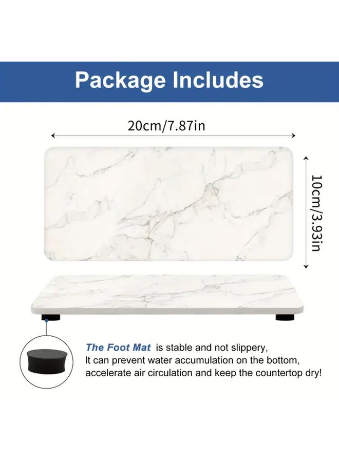 2pcs Absorbent Stone Drying Tray for Bathroom Sink Kitchen Countertop Color Spray Marble Pattern Soap Dish Holder with Sponge Rack Quick Dry White Ceramic Bath Vanity Mat Durable Bathroom Organizer 7.87x3.94 Inch - Image 3