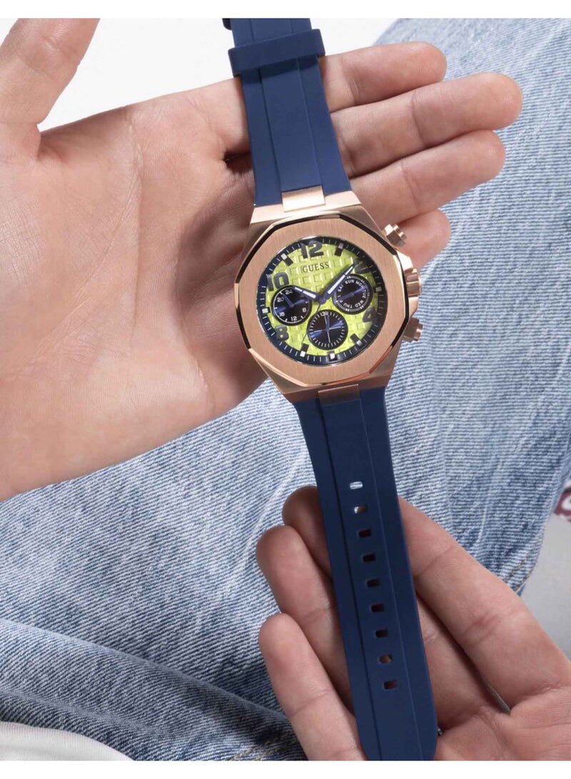 GUESS Mens Blue Rose Gold Two-Tone Multi-function Watch - GW0583G3 - Image 5