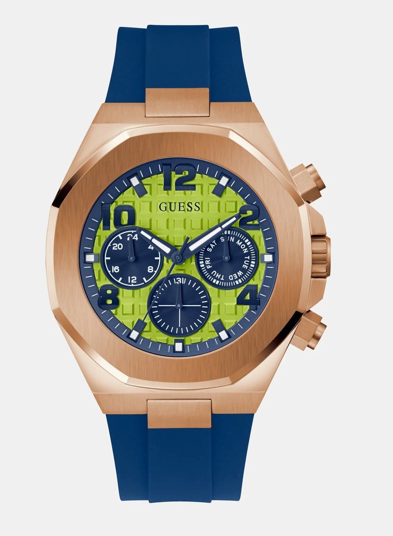 GUESS Mens Blue Rose Gold Two-Tone Multi-function Watch - GW0583G3 - Image 1