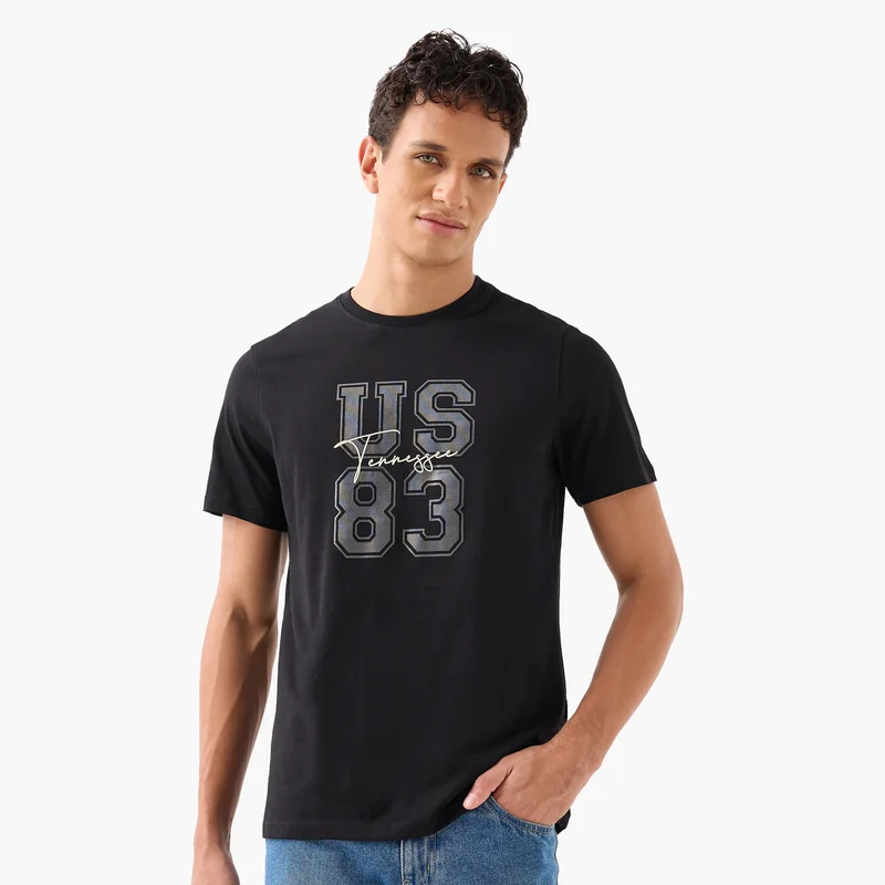 Splash FAV Men's Slim Fit Crew Neck Short Sleeve Varsity Print T-shirt