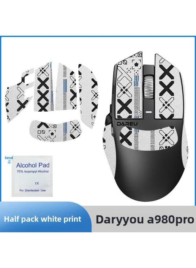 Suitable For Daryou A980PRO Mouse Anti-slip Sticker A980promax Sticker To Protect Sweat-proof Sweat-absorbent Palm Membrane-Color:[half Pack] White Printing A [send Clean Cotton]] - Image 1