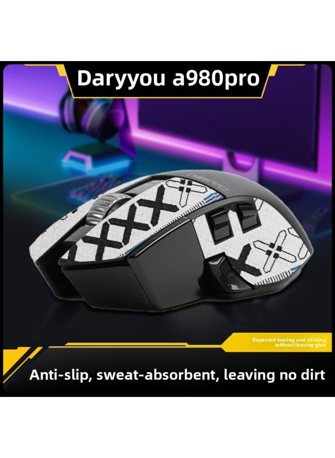 Suitable For Daryou A980PRO Mouse Anti-slip Sticker A980promax Sticker To Protect Sweat-proof Sweat-absorbent Palm Membrane-Color:[half Pack] White Printing A [send Clean Cotton]] - Image 2