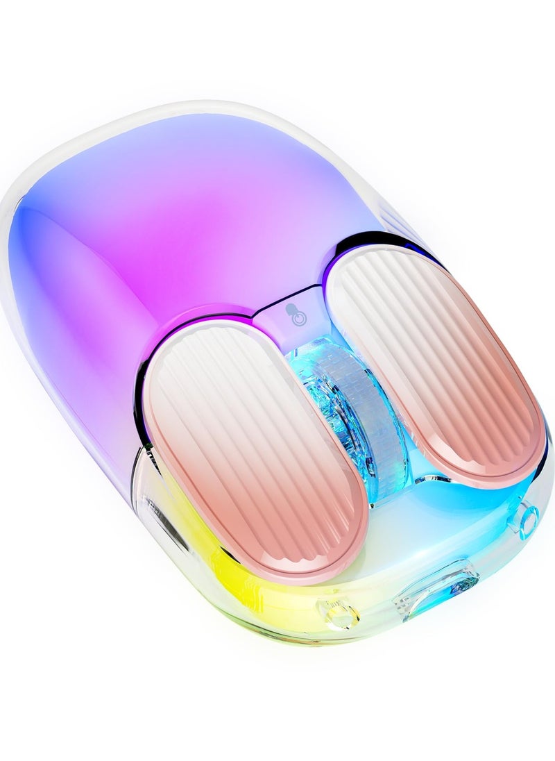 إيروريكس ماوس USB لاسلكي بلوتوث 2.4G شفاف، ماوس RGB LED جمالي قابل لإعادة الشحن بإضاءة خلفية مزدوجة الوضع مع هيكل صلب كريستالي، إضاءة عرض للكمبيوتر والكمبيوتر المحمول وماك بوك والكمبيوتر الشخصي  - Image 1