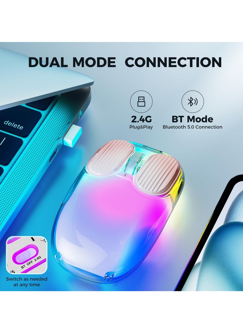 إيروريكس ماوس USB لاسلكي بلوتوث 2.4G شفاف، ماوس RGB LED جمالي قابل لإعادة الشحن بإضاءة خلفية مزدوجة الوضع مع هيكل صلب كريستالي، إضاءة عرض للكمبيوتر والكمبيوتر المحمول وماك بوك والكمبيوتر الشخصي  - Image 3