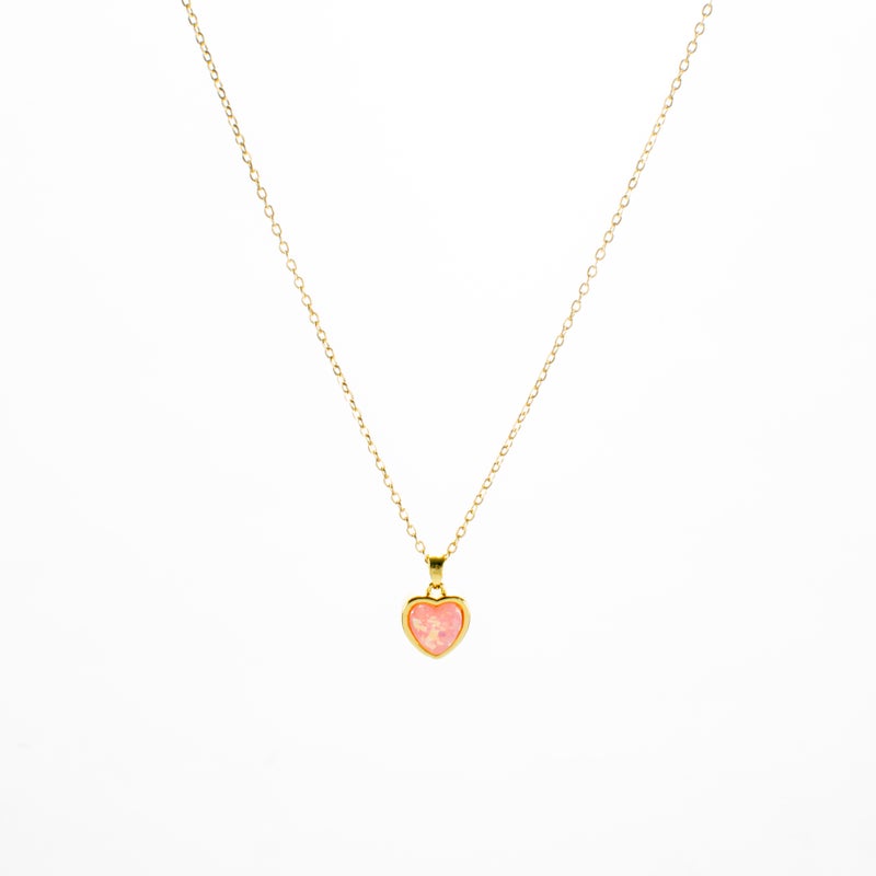 سلسلة استانليس ستيل ذهبي مع دلاية شكل قلب بينك - Image 1