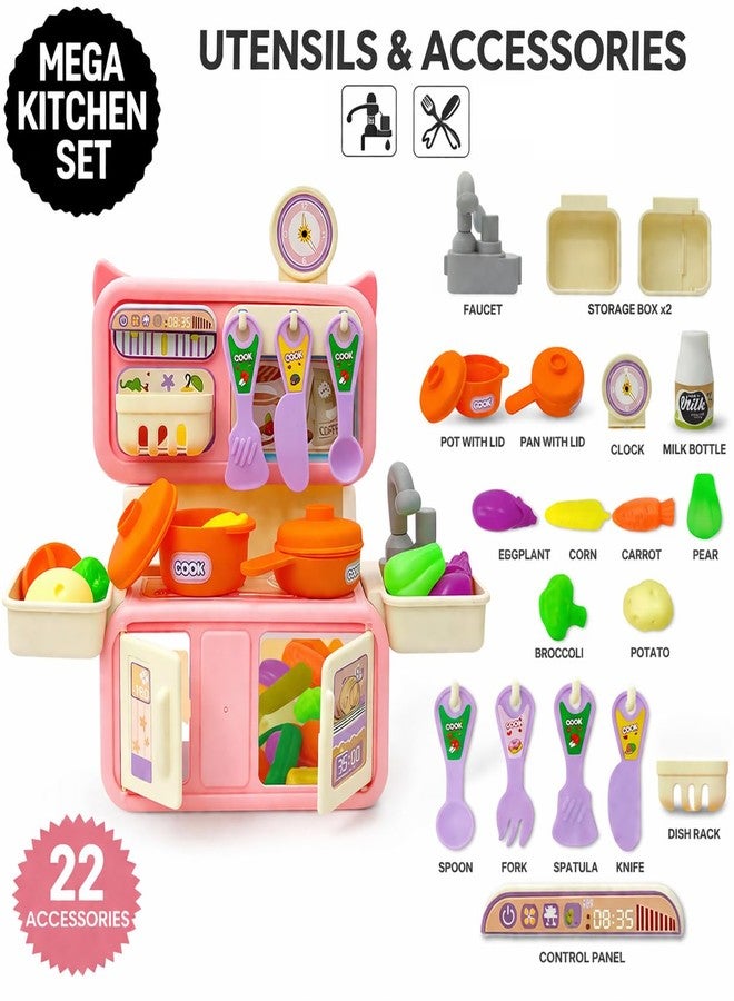 NHR Dream My Home Kitchen Set, Ultimate Modern Kitchen Set for Kids - Interactive Pretend Play Toy with Running Water | Kitchen Toys | Girls Toys | Realistic Cooking Action (3+ Years, Pink) - Image 3
