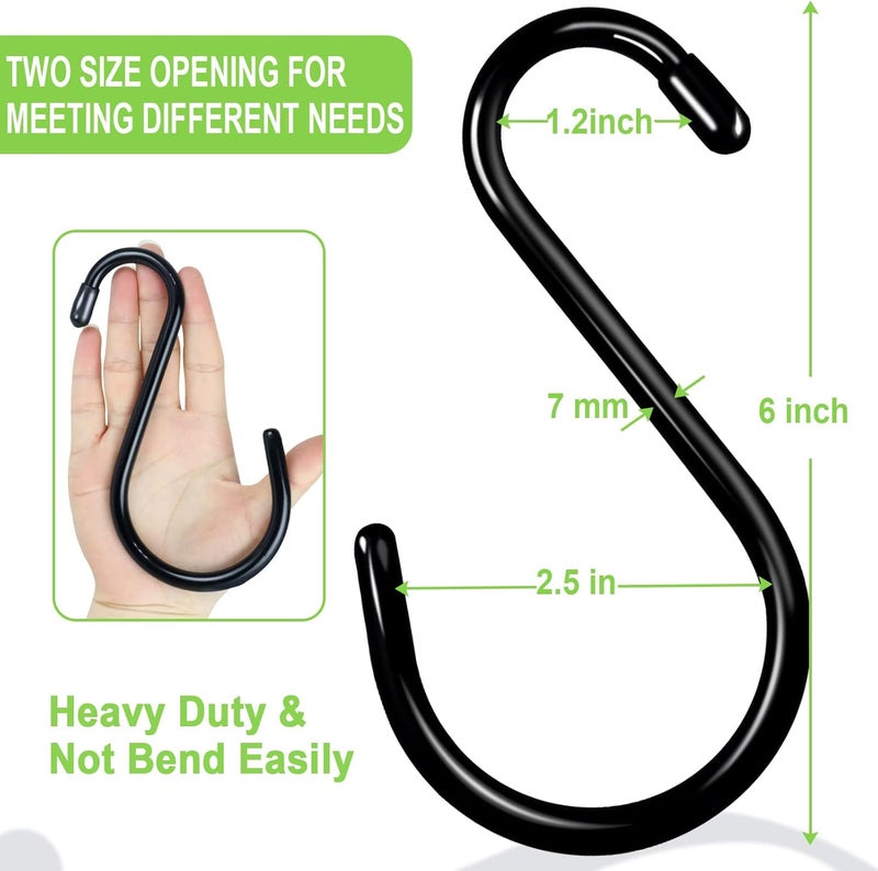 DINGEE 24 Pack Heavy Duty S Hooks, Non Slip Rubber Coated, 7mm Thick Metal Black S Hooks for Hanging Plants, Closet, Bird Feeders, Kitchen, Large Objects, Tools, Bikes - Image 2