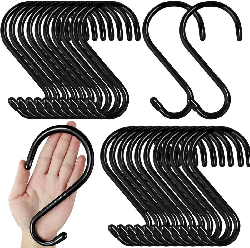 DINGEE 24 Pack Heavy Duty S Hooks, Non Slip Rubber Coated, 7mm Thick Metal Black S Hooks for Hanging Plants, Closet, Bird Feeders, Kitchen, Large Objects, Tools, Bikes - Image 1