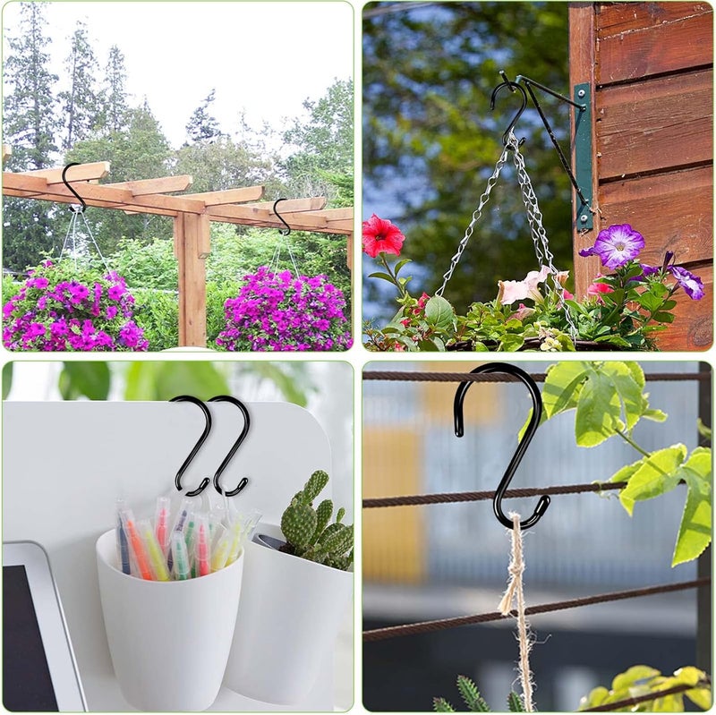 DINGEE 24 Pack Heavy Duty S Hooks, Non Slip Rubber Coated, 7mm Thick Metal Black S Hooks for Hanging Plants, Closet, Bird Feeders, Kitchen, Large Objects, Tools, Bikes - Image 3