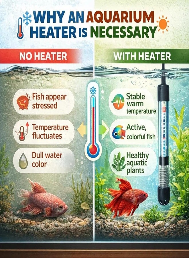 VAYINATO RS Electricals (25 Watts - Suits 20-30 Cm Tank) Aquarium Heater with Thermostat - Submersible Fish Tank Heater for Betta & Tropical Fish, Shatterproof Glass, Precise Temperature Control - Image 2
