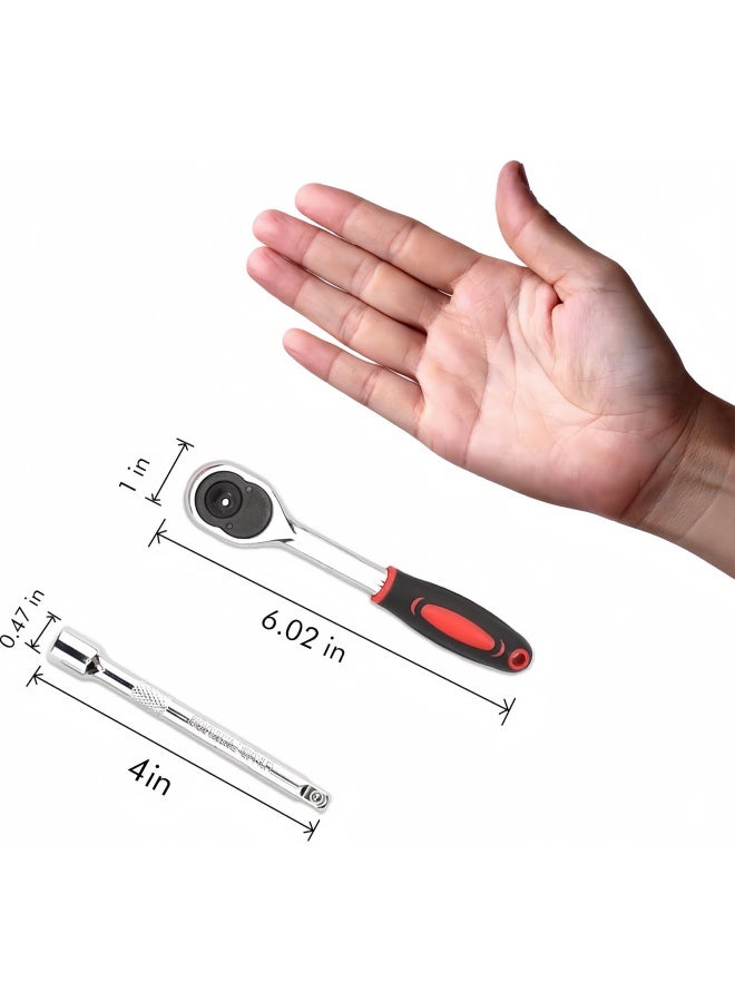 12pcs 1/4 Inch Mini Ratchet Socket Wrench Set, Drive Socket Set with 10 Sockets (4-13mm) and 2 Way Quick Released Ratchet Handle and Extension Bar - Image 4